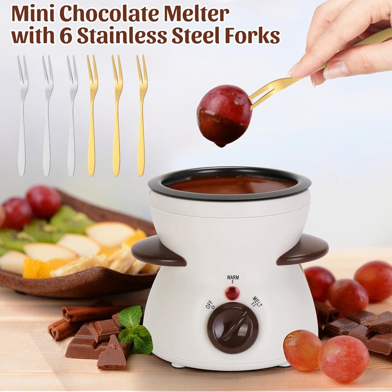 VAlinks Mini Chocolate Fondue Pot Electric Chocolate Melting Pot with 6pcs Artistic Forks Perfect for Children's Party Christmas Gifts (White) - Image 4